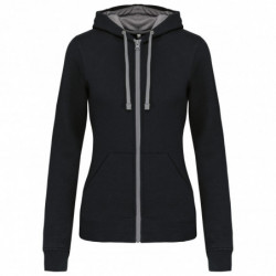 Sweat-shirt zippé capuche contrastée femme