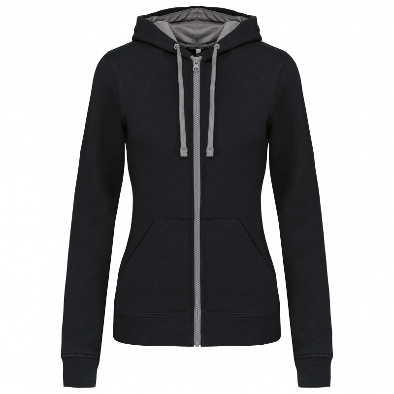 Sweat-shirt zippé capuche contrastée femme