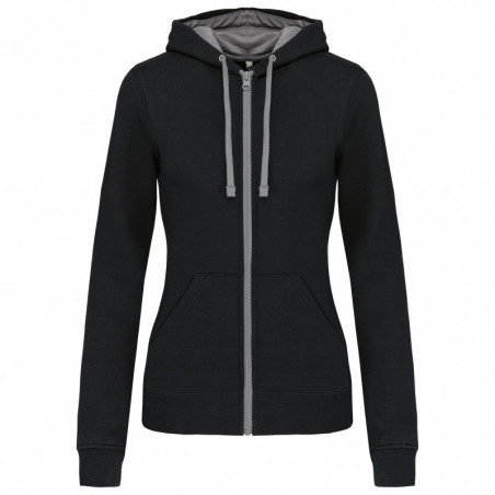 Sweat-shirt zippé capuche contrastée femme