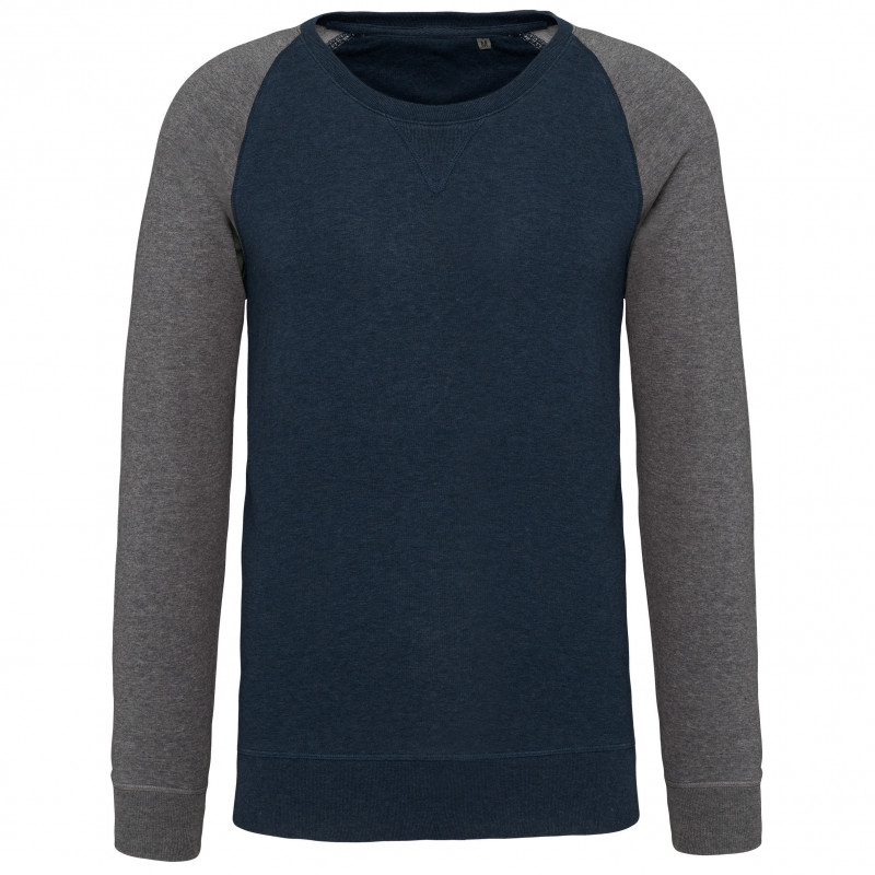 Sweat-shirt French Terry Bio bicolore col rond manches raglan homme