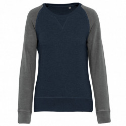 Sweat-shirt French Terry Bio bicolore col rond manches raglan femme