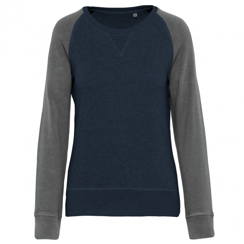 Sweat-shirt French Terry Bio bicolore col rond manches raglan femme