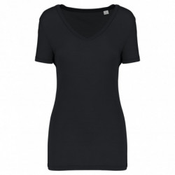 T-shirt Lyocell TENCEL col V manches courtes femme - 145 g