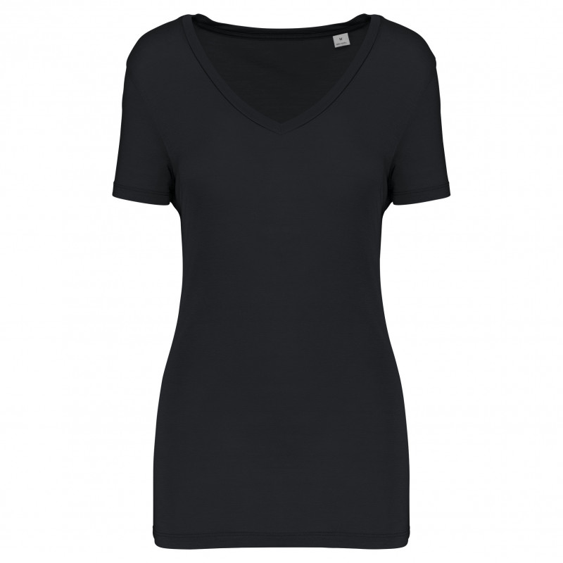 T-shirt Lyocell TENCEL col V manches courtes femme - 145 g